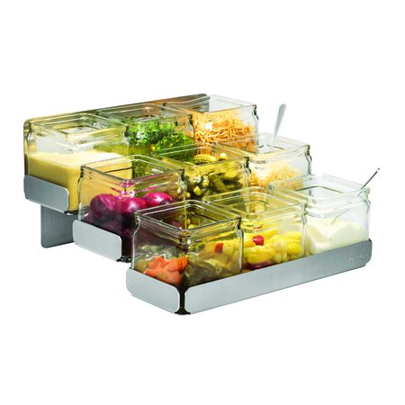 ROSSETO SERVING SOLUTIONS 3 Level Stainless Steel Condiment Station with 9 Glass Jars, 1 EA SM323
